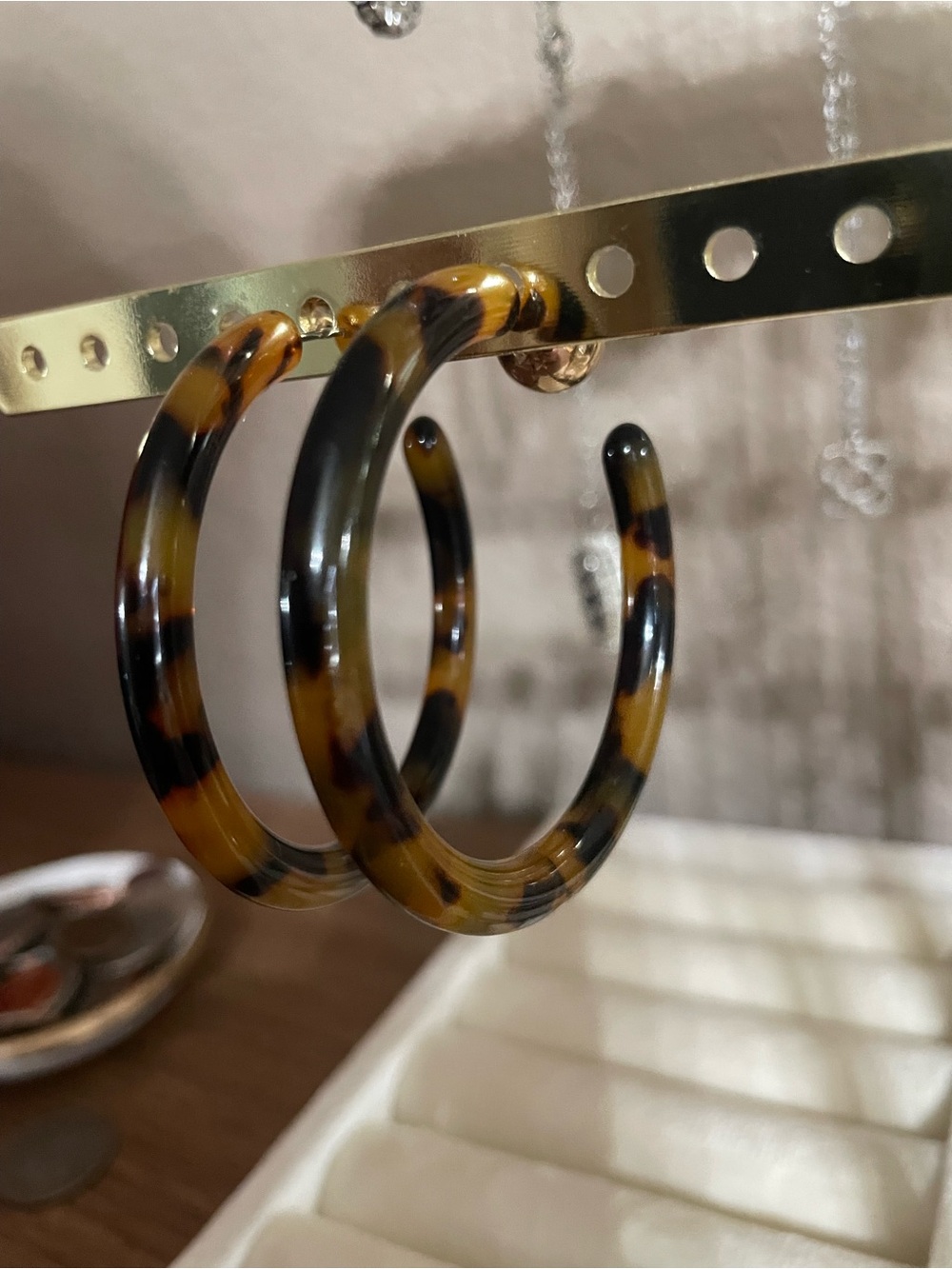 Tortoiseshell Hoop Earrings with Gold backing accent - Brown & Black Acrylic